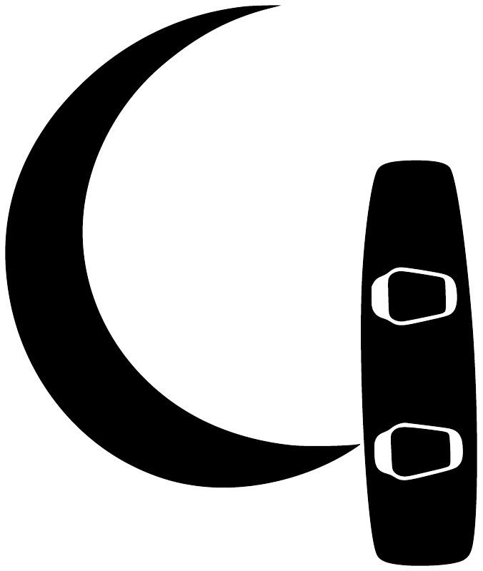 Wakeboarding Moonlight Club vinyl decal graphic: black crescent moon and vertical panel with two outlines