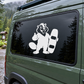 Beaver wakeboard vinyl decal, black-and-white beaver holding a wakeboard on a car