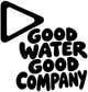 Vinyl decal with Good Water Good Company logo and play icon, black and white