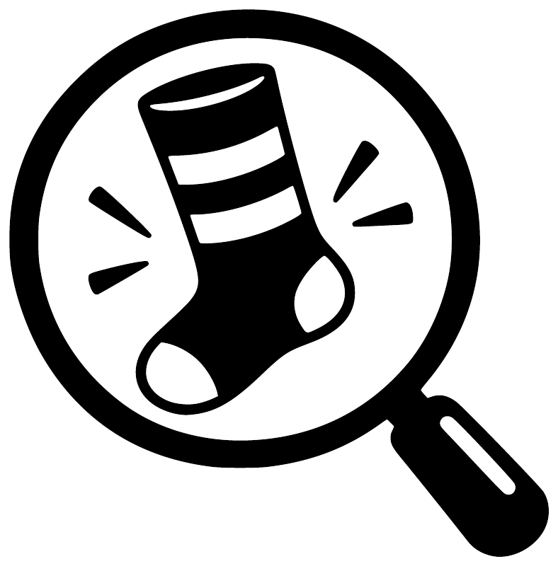 Black-and-white sock vinyl decal with magnifying glass graphic