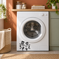 Happy Socks washing-machine vinyl decal on white appliance: dancing black-and-white socks