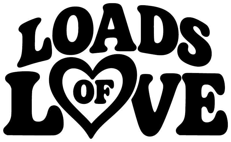 Black "LOADS OF LOVE" vinyl decal with heart graphic