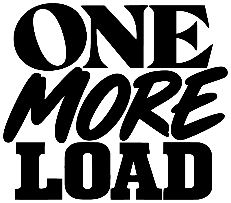 Black “ONE MORE LOAD” vinyl decal lettering on a white background.