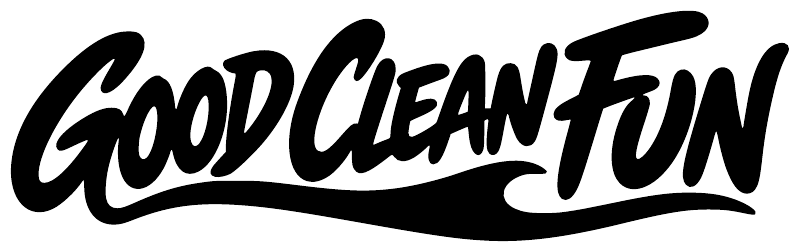 Close-up black 'Good Clean Fun' vinyl decal lettering