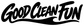 Close-up black 'Good Clean Fun' vinyl decal lettering