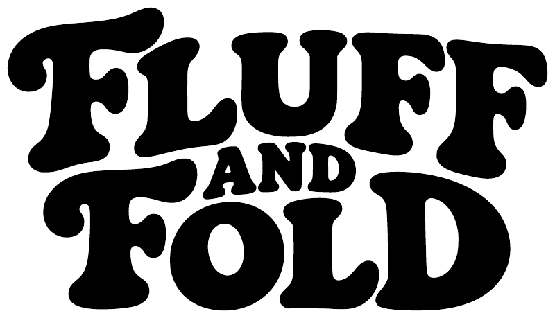 Fluff and Fold vinyl decal lettering in black on white background