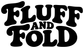 Fluff and Fold vinyl decal lettering in black on white background