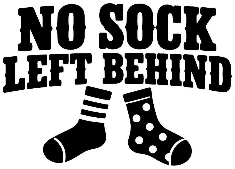 Vinyl decal design: "NO SOCK LEFT BEHIND" text with two black socks graphic