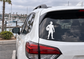 Water polo vinyl decal of a player silhouette holding a water polo ball, on car rear window