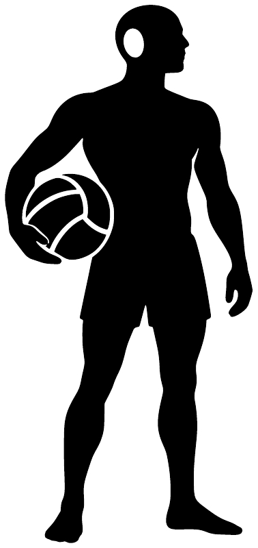 Black water polo player vinyl decal silhouette holding a water polo ball