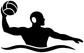 Black water polo player vinyl decal silhouette holding a ball, swimming pose