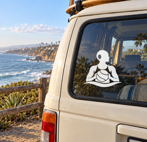 Water polo calm set-up vinyl decal with white seated player silhouette on a vehicle window