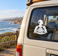 Water polo calm set-up vinyl decal with white seated player silhouette on a vehicle window