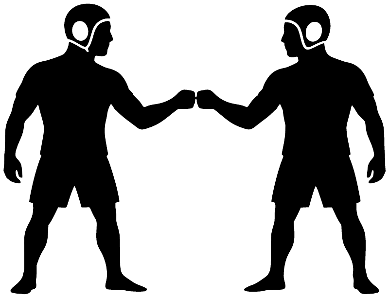 Water polo team fist bump vinyl decal with two black player silhouettes