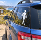 Water polo player vinyl decal on car window, white silhouette holding a ball