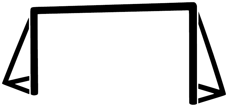 Water polo goal frame vinyl decal, white outline with black goal posts and angled supports