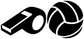 Water polo whistle and ball vinyl decal, black with white outlines