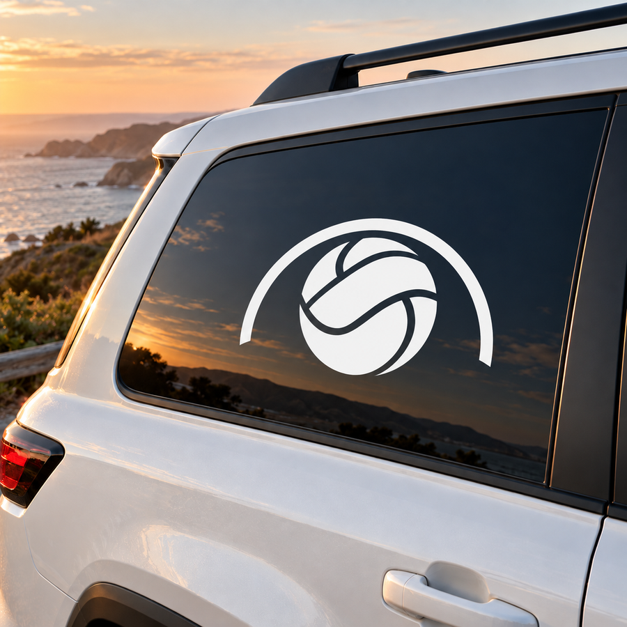 Water polo vinyl decal logo in white with arched circle and ball icon