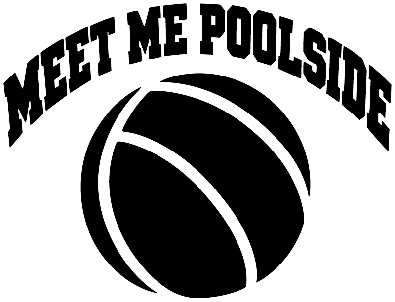 Water polo meet me poolside vinyl decal, curved white text and black/white ball graphic