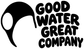 Black-and-white vinyl decal with water polo ball icon and "GOOD WATER GREAT COMPANY" lettering