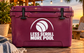 Water polo vinyl decal with ball icon and "Less Scroll More Pool" text on dark purple
