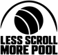 Water polo vinyl decal: black ball icon and "LESS SCROLL MORE POOL" text