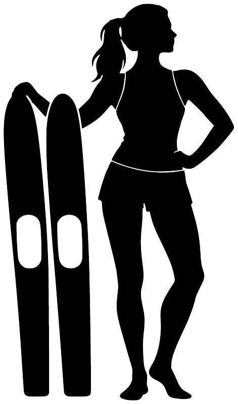 Black water skiing vinyl decal silhouette of a skier with skis