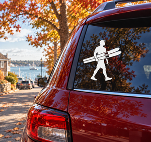 Water skiing vinyl decal: skier silhouette pulling two skis
