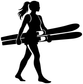 Black water-skiing vinyl decal silhouette of a woman pulling skis