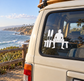 White water-skiing bench vinyl decal on car rear window: skier silhouette with skis