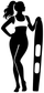 Black water skiing vinyl decal of a female skier silhouette with board