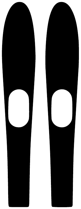 Ski pair vinyl decal, two black skis with white oval tips
