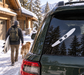 Water-ski slalom ski vinyl decal on car rear window, white ski icon