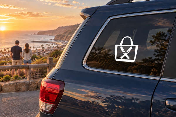 Vinyl water-skiing tote icon decal on car rear window