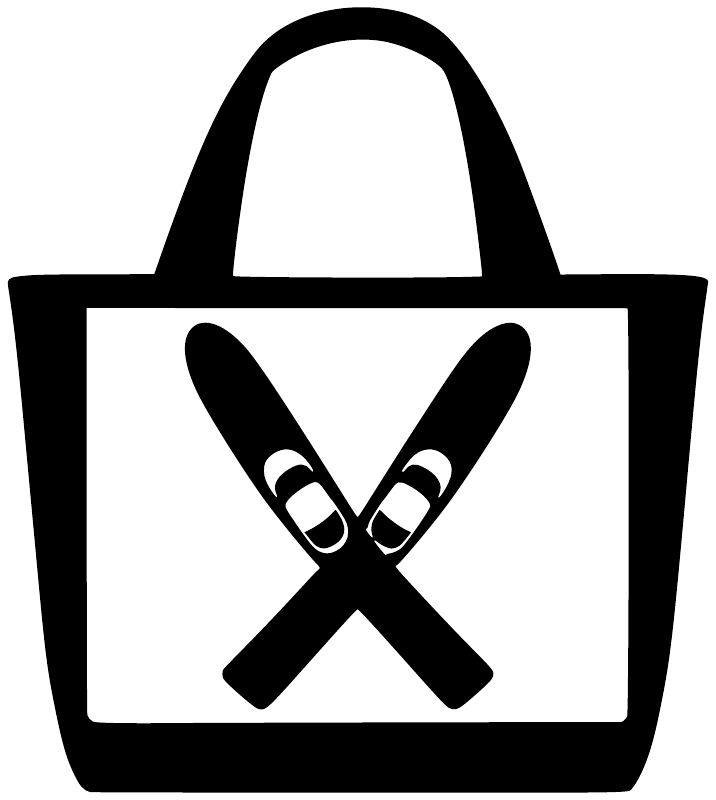 Black and white tote bag vinyl decal with crossed water skis icon