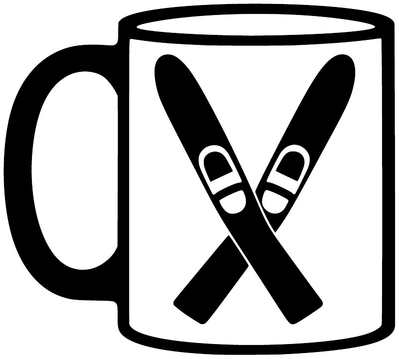 Water skiing mug vinyl decal icon, black mug outline with crossed skis graphic