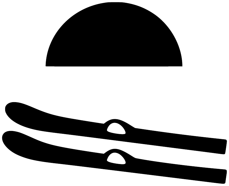 Water skiing vinyl decal graphic: black sun half-circle and skier skis
