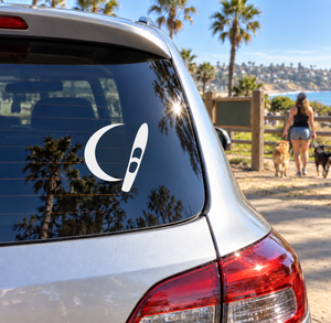 Vinyl water ski decal with moon and ski icons on car window