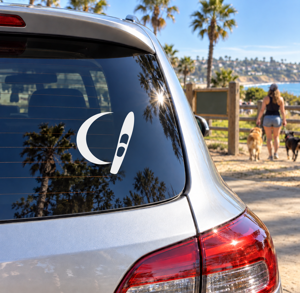 Vinyl water ski decal with moon and ski icons on car window