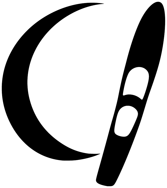 Vinyl water ski decal graphic: black ski and moon icon on white background