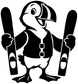 Water skiing puffin vinyl decal, bold black silhouette holding ski poles