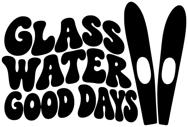 Vinyl decal lettering “GLASS WATER GOOD DAYS” with water droplet, black on white