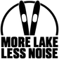 Water ski vinyl decal with black More Lake Less Noise lettering and ski icon.
