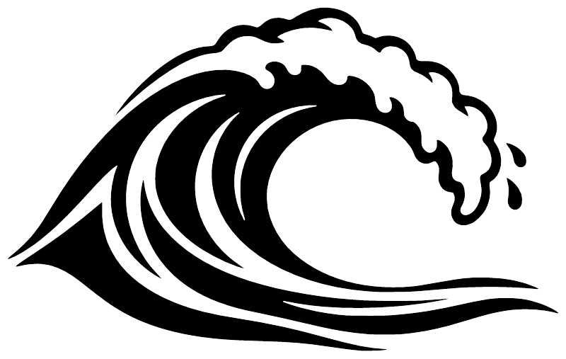 Open barrel vinyl decal graphic: black wave silhouette with white foam