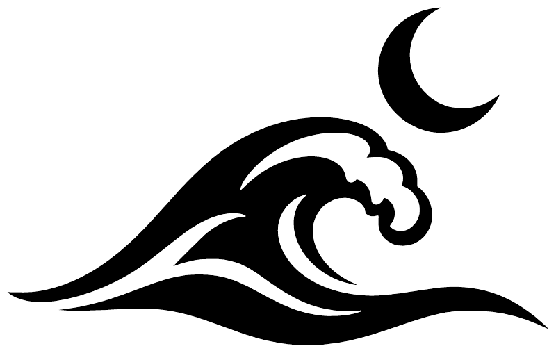 Black crescent moon and wave vinyl decal graphic