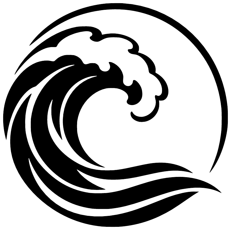 Round wave vinyl decal logo, black wave design on white background