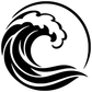 Round wave vinyl decal logo, black wave design on white background