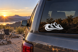 White wave and mountain vinyl decal on car rear window