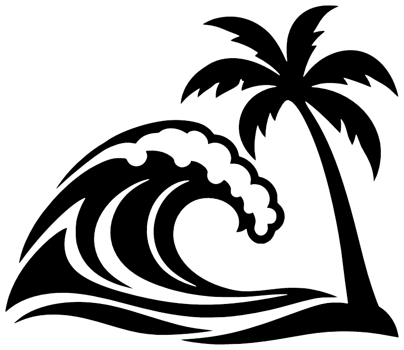 Palm tree and wave vinyl decal in black and white