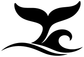 Black whale wave vinyl decal graphic with curling fins and wave line on white background